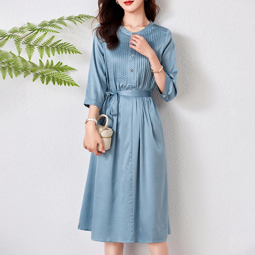 

Шелковое платье женское со средним рукавом платье для мамы на бретельках широкое Тай-тай шелк-тусса средней длины А-силуэт L