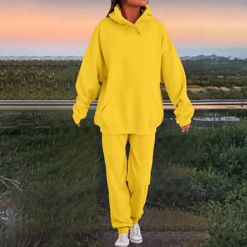 Women's Fashion Casual Solid Color Loose Hooded Sweatshirt Suit