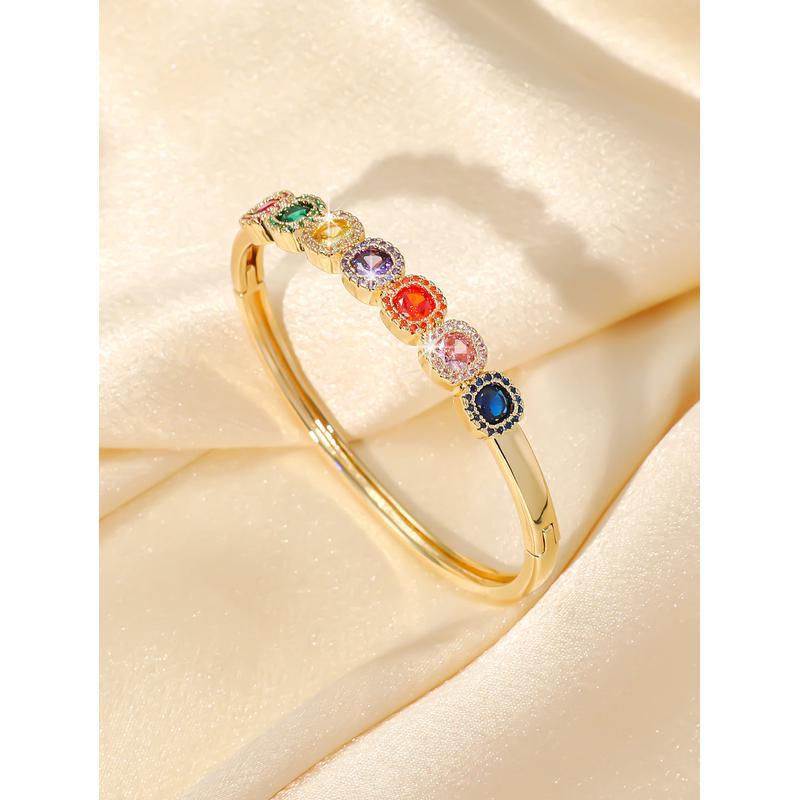 Color square zircon bracelet fashion light luxury high-end bracelet niche design jewelry