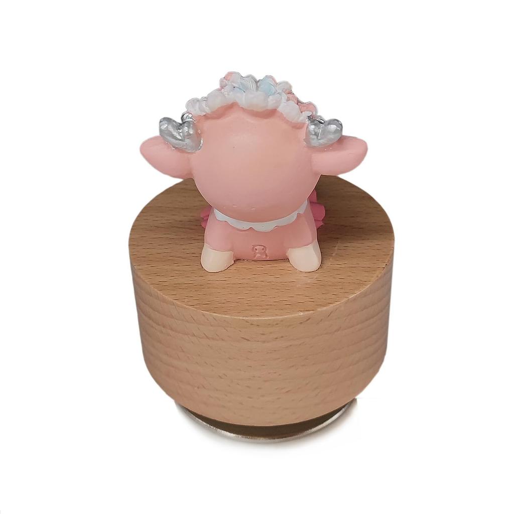 falado Mini Wooden Animal Rotary Music Box with Cute Deer Ornament (Tune “You Are My Sunshine”), Beige