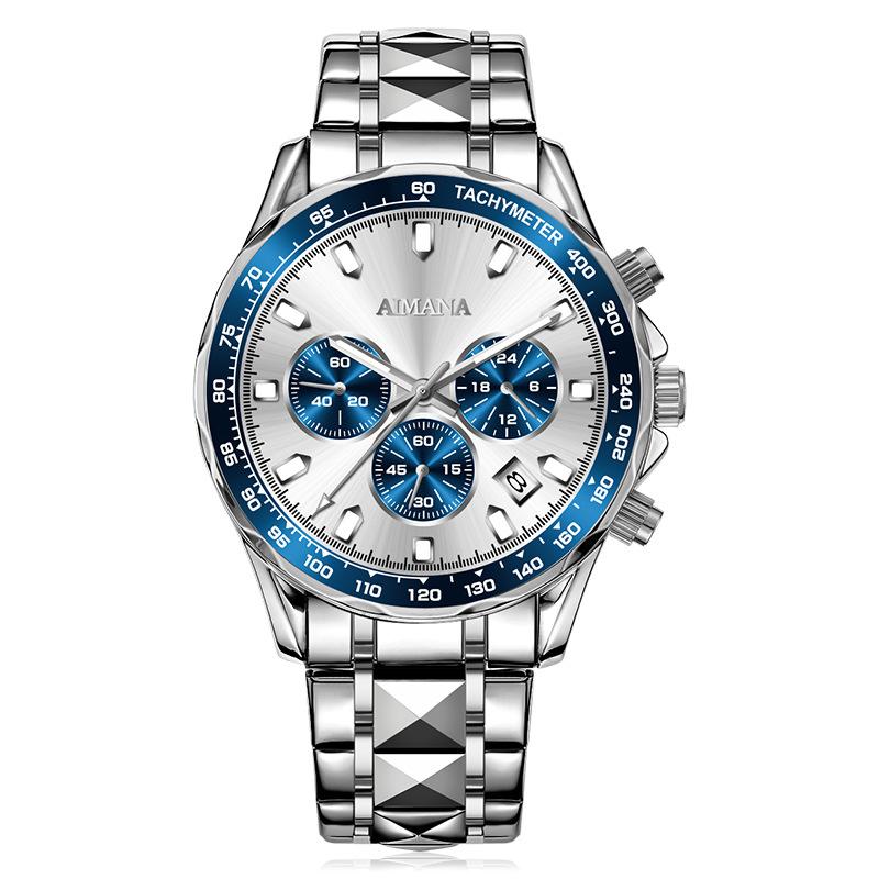 Men's Chronograph Quartz Watch Calendar Waterproof Luminous Stainless Steel Strap Luxury Wrist Watch for Men