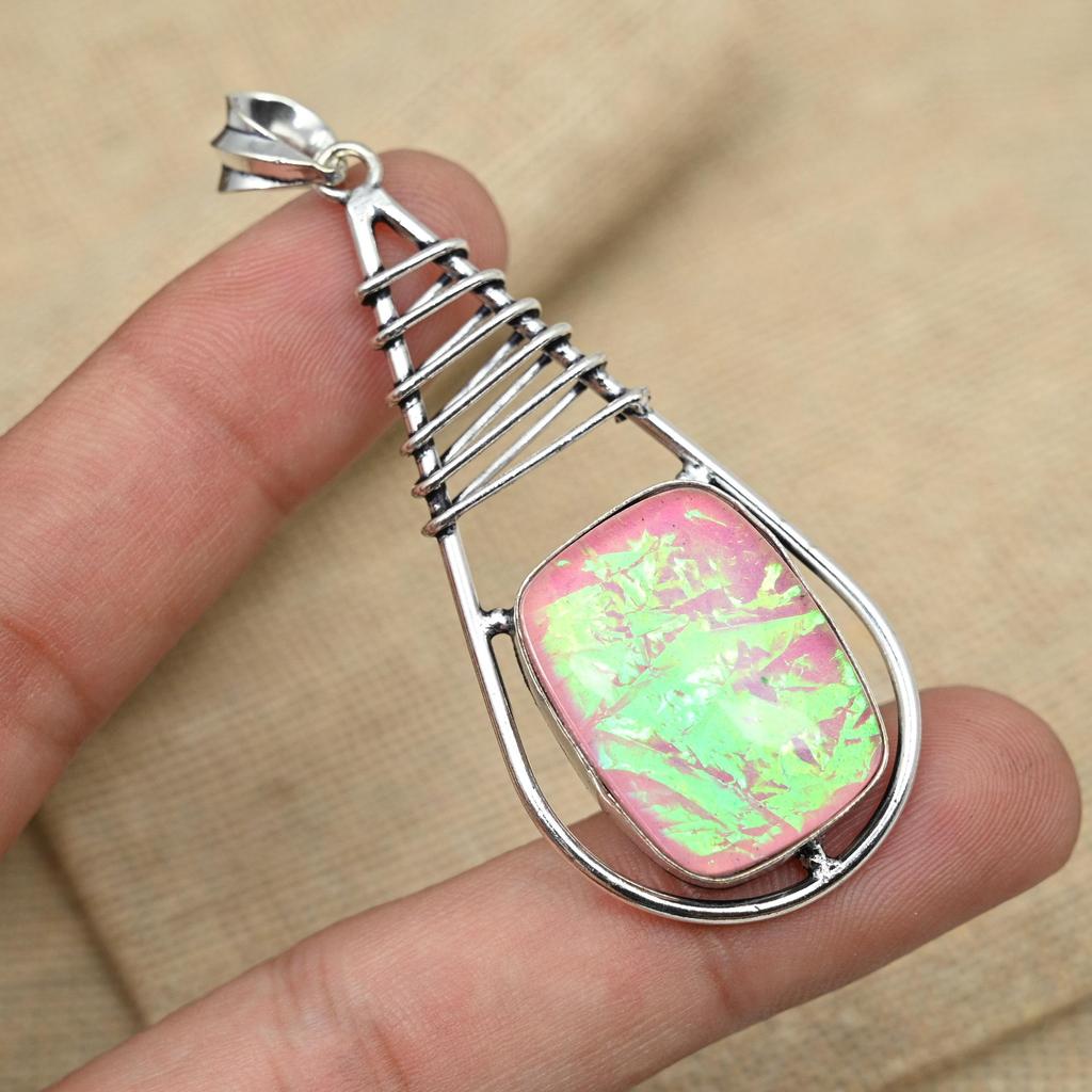 Pink Triplet Opal Gemstone Handmade 925 Solid Sterling Silver Jewelry Exquisite Pendant For Her