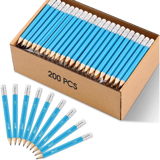 ZWlOT Golf Pencils with Eraser, #2 HB Half,4" Mini,Pre-Sharpened,120/200/320 Count Pencils Wood Cased Short for Classroom, Office, School, Wedding