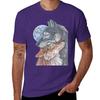 Two Wolves Under Full Moon, No Background T-Shirt Summer Top Heavyweights Mens Graphic T-shirts Hip Hop