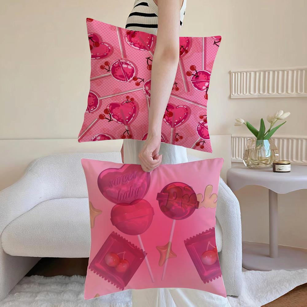 Süße rosa Süßigkeiten Kissenbezug Milbenabweisend Kissenbezug Unsichtbarer Reißverschluss seidiger kurzer Plüsch Sofakissenbezug