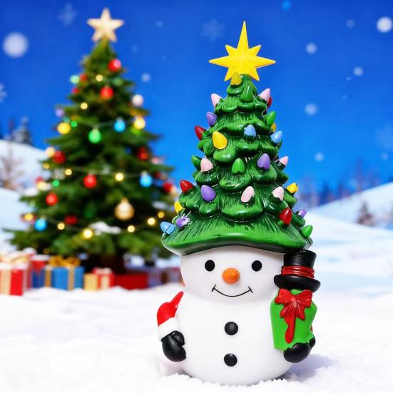 Christmas Cartoon Snowman Ornament USB Powered Glowing Xmas Tree Topper Snowman Figurine Home Office Holiday Party Decoration