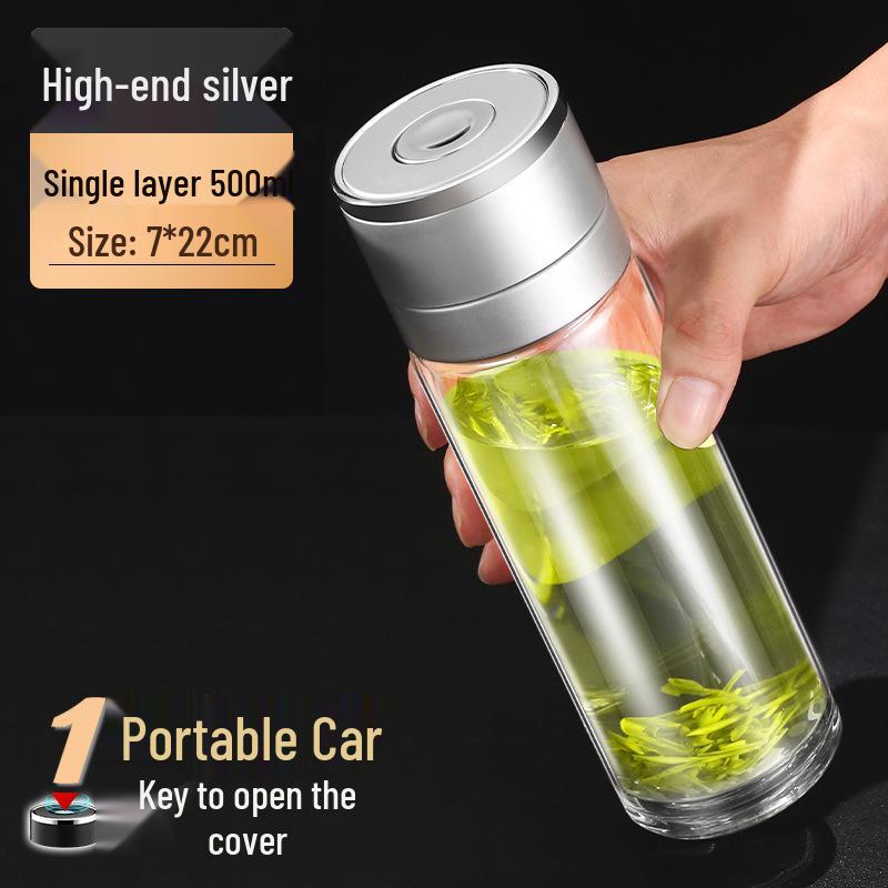 Minghui Quick-Open Double-Layer Glass Cup with Tea and Water Separation, Car-Mounted High-End Men's Cup.