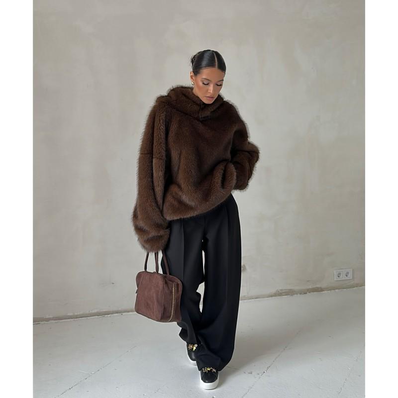 Womens Faux Fur Hooded Coat Winter Warm Streetwear Oversized Jacket With Pockets