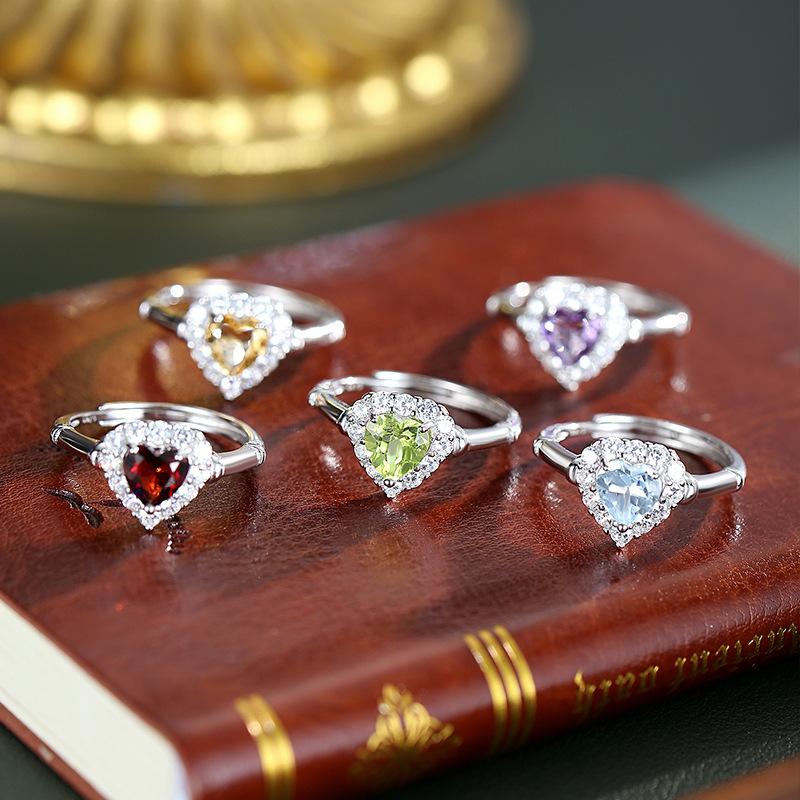 Natural Gemstone S925 Silver Ring, Twisted Arm Design, Women's Adjustable Fashion Jewelry