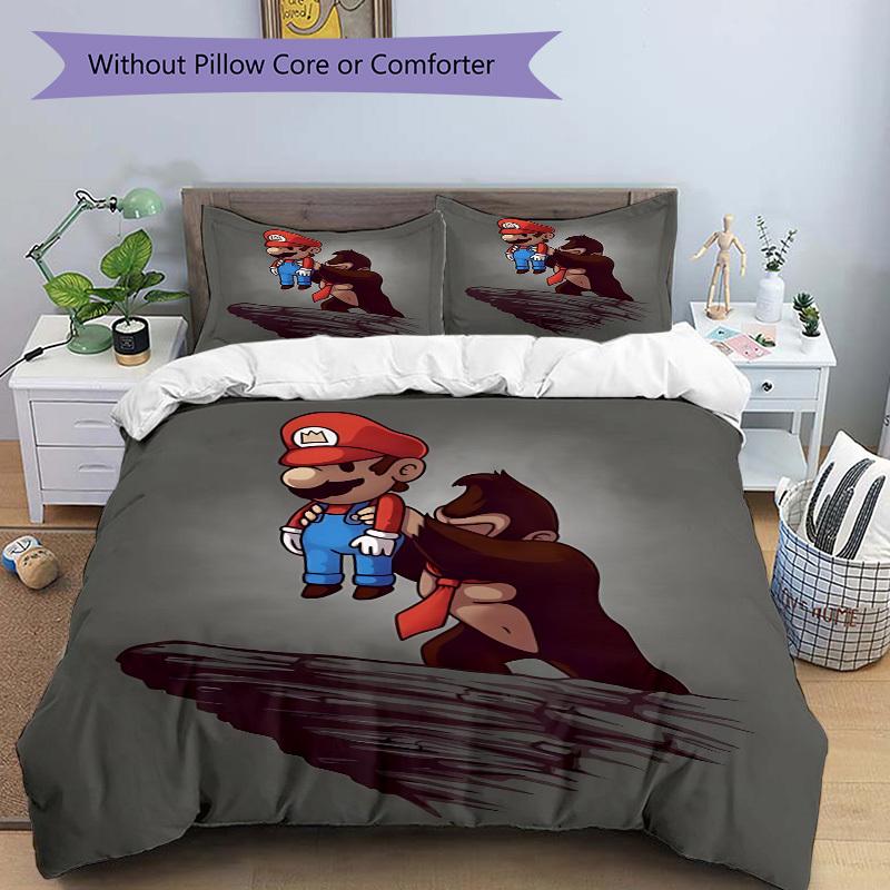 3pcs bedding set Mario Demon Includes 1 Comforter + 2 Pillowcases, Without Pillow Inserts, Soft Comfortable,a0910248