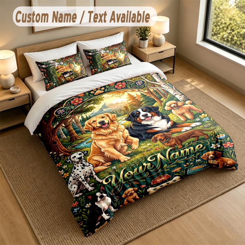 Dog Theme Personalized 3Pcs Bedding Set Custom Text & Name 1 Sheet 2 Pillowcases Household Bedding 1pc