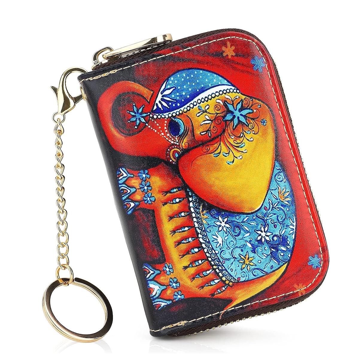 

Роскошный RFID-держатель для кредитных карт, кошельки для женщин, кожаный чехол для карт на молнии для дам, брелок-кошелек красный