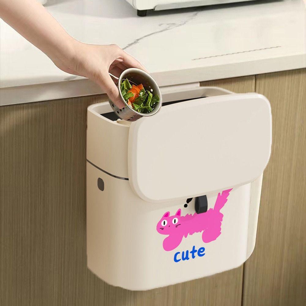 Punch Free Waste Storage Bucket Flip-Top Garbage Container Cute Wall Mounted Trash Can  for Home