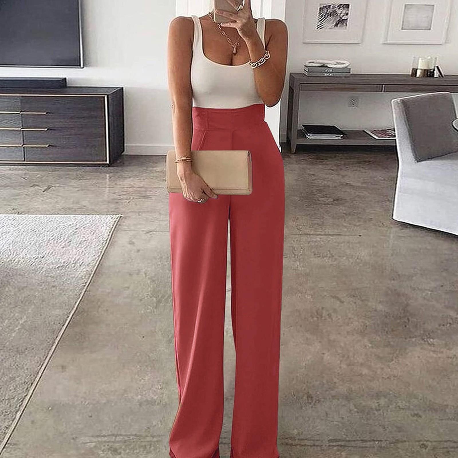 Fashion Women Loose Colour Round Neck Sleeveless Vest Patchwork Jumpsuit XXL винный
