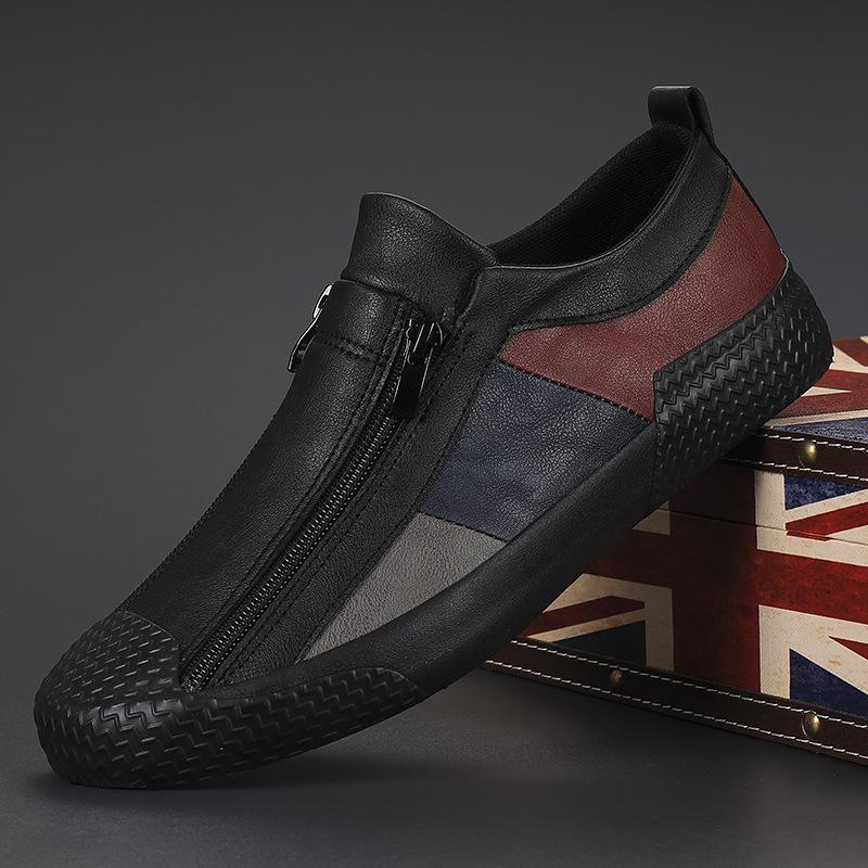 New Men'S Casual Sports Shoes Flat Vulcanized Shoes Men Pu Leather Zipper Loafers Spring Autumn Fashion Trendy Sneakers