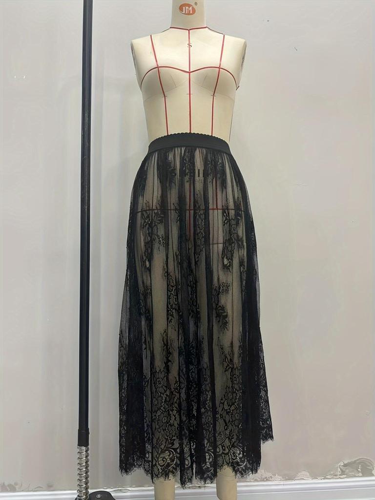 Women's Gothic Lace See-Through Long Skirt – European & American Summer Style