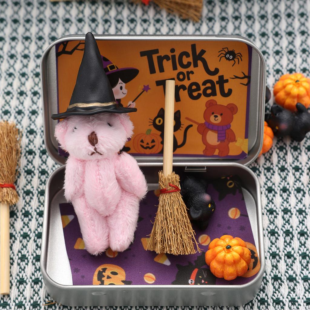 Miniature Witcher with Witch Blanket Broom Cape Pumpkins Cats Teddy Gift Box Surprise Gift Box Halloween Fillers Gifts Party