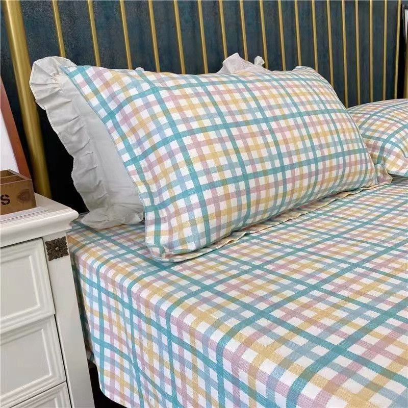 

American Retro Rainbow Gingham Bed Sheets Quilt Cover Four-Piece Set Dormitory Bed Sheet Bed Sheets Bedding One pillowcase Rainbow Gingham