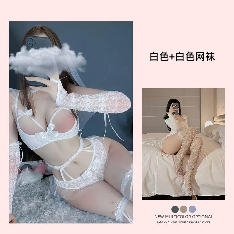 Sexy underwear sexy passion bared milk bow three-point lace wedding dress bridal dress free of sexy pure passion