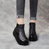 Classic Black Cow Leather Boots Ankle Fur Sneakers Woman Waterproof Platform Rain Boots Round Toe High Heeled Ankle Snow Shoes