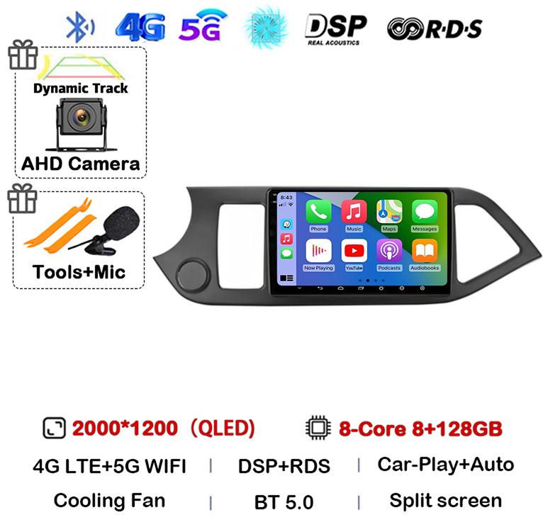 Android 14 Carplay Auto For KIA PICANTO Morning 2011 2012 2013 2014 2015 2016 Multimedia Car Radio Navigation Player WIFI+4G DSP