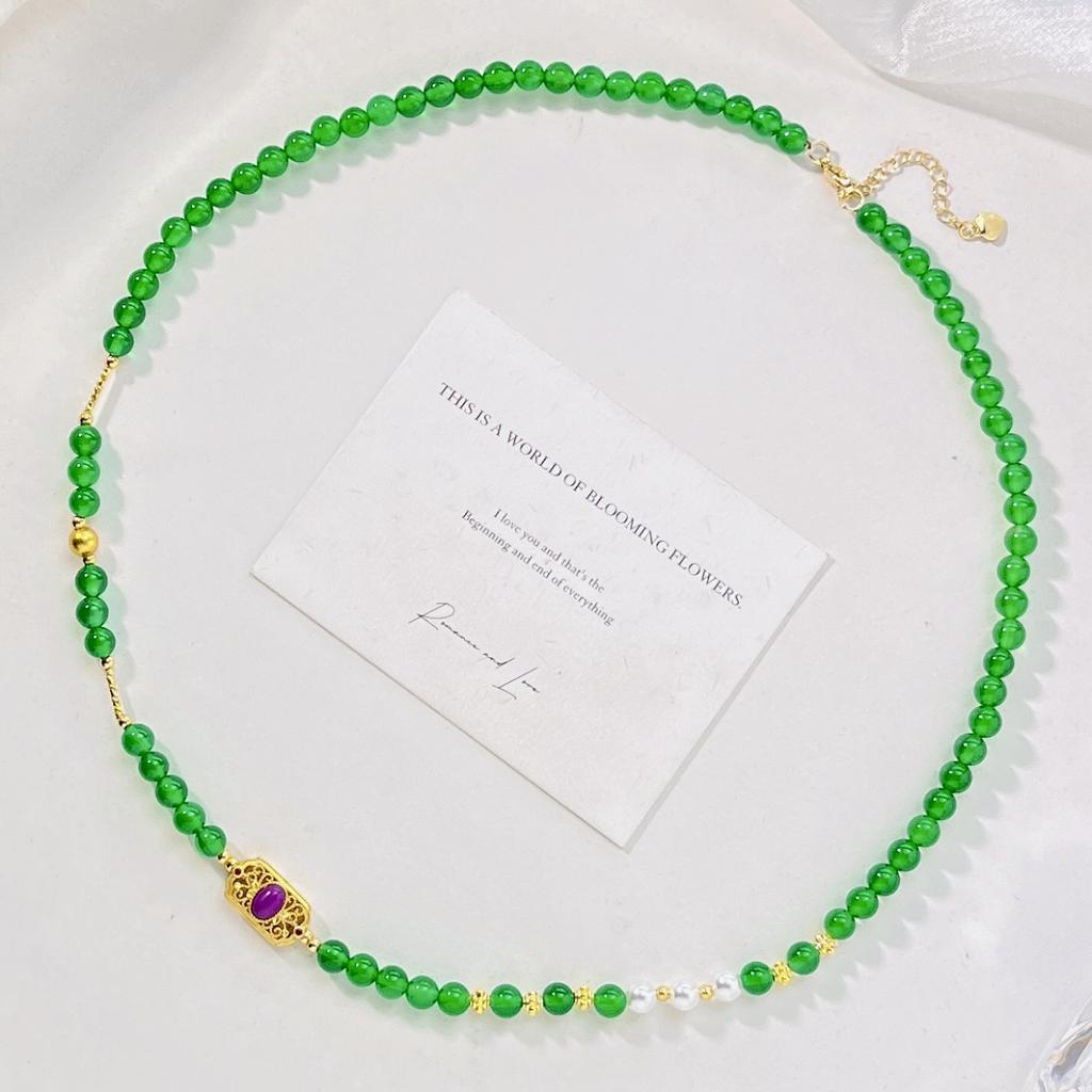 High Quality Natural Chalcedony Artificial Pearl Design Sense Necklace Sweater Chain