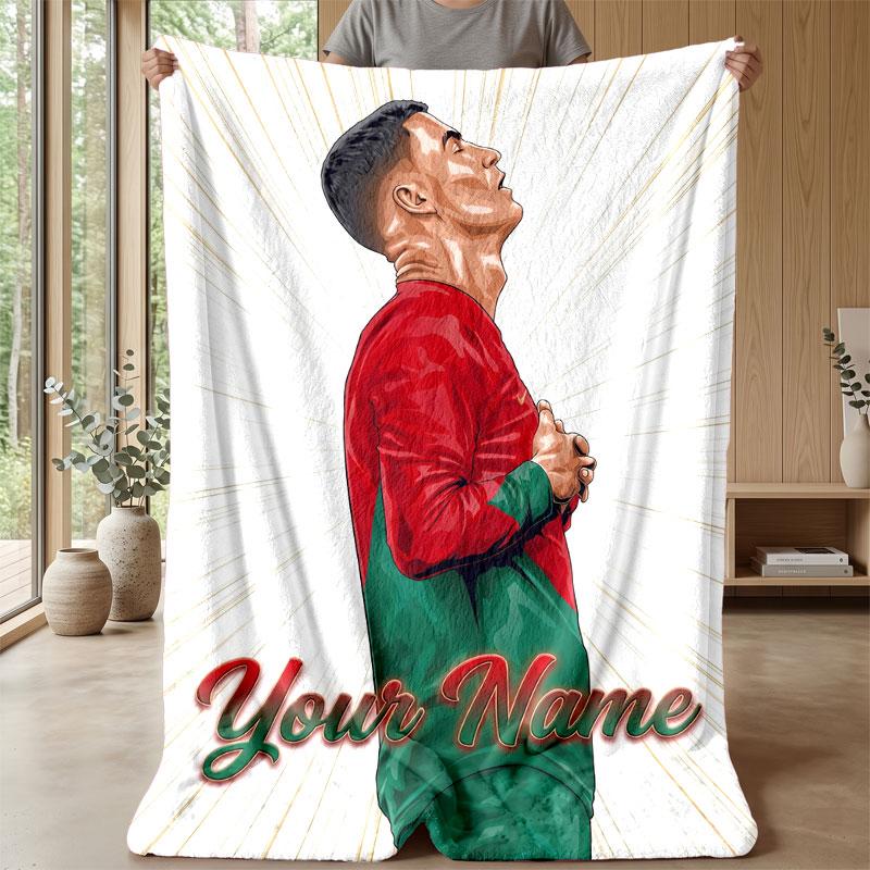 Coperta in Flanella Personalizzata con Nome Cristiano Ronaldo Logo Calcio Coperta Plaid in Pile Personalizzata Regalo Speciale per Divano Camera da Letto Casa