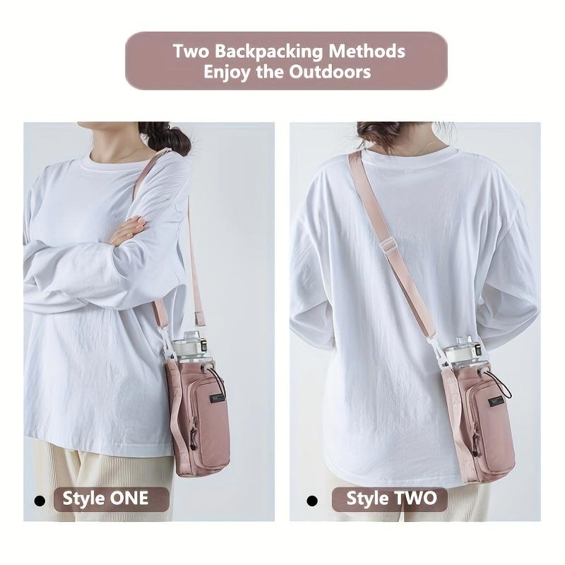 Insulated Water Bottle Holder Bag - Durable Outdoor Design, Adjustable Shoulder Straps and Spacious Zipper Pocket, Perfect for Travel, Hiking