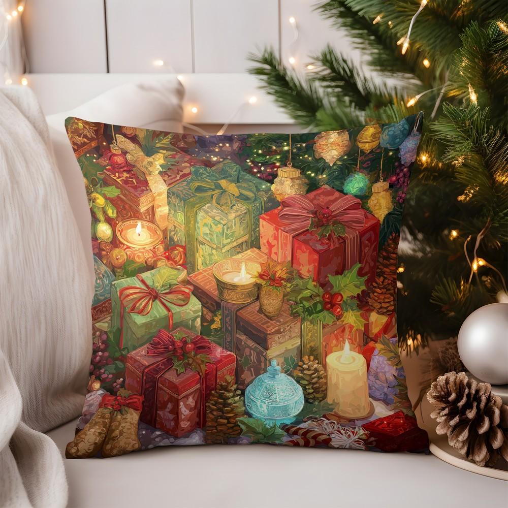Home Decor Cozy Christmas Icons Printed Pillow Cover Pattern Cushion Cover Suitable for Sofa Bedroom Car Pillow Cover
