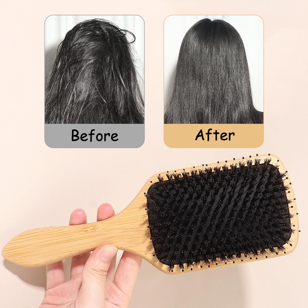 Phyxiul Natural Pig Bristle Wooden Scalp Massage Hair Quality Beauty Scalp Easy Ergonomic Hairbrush Comb, Comb, Improvement, Care, Care, Grip,