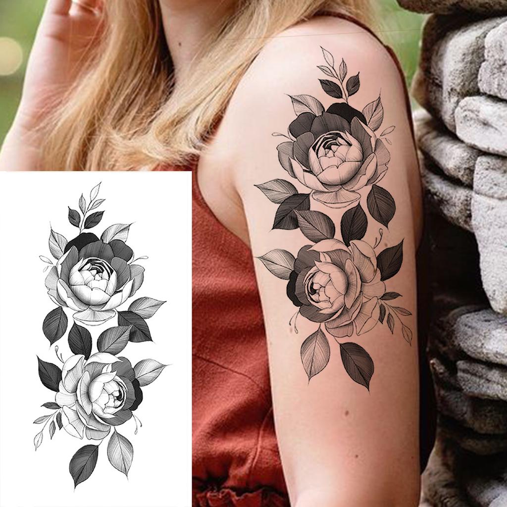 1 Sheet Black Henna Mandala Fake Jewels Temporary Sleeve Tattoos For Women Girls Forearm Waist Chest Back Tattoo Sticker Decal