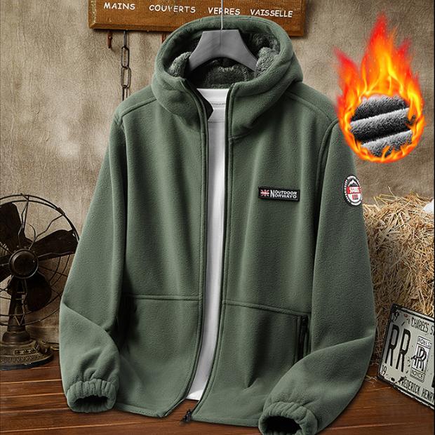 מעיל פליז חורפי עם קפוצ'ון ורוכסן צמר כבש, מעיל פליז קטיפתי חורפי שרוולים ארוכים בגזרה צרה