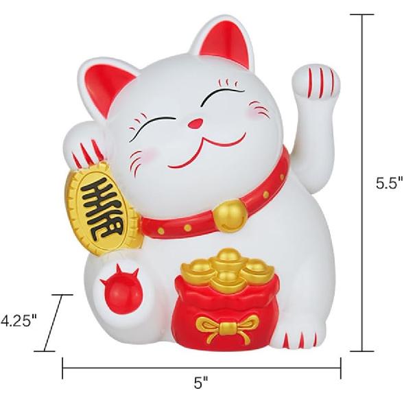 5.5inch Fortune Cat, Battery Operated Japanese Lucky Cat with Waving Arm Chinese Feng Shui Deoration Maneki Neko for Fortune Money and Good Luck, for