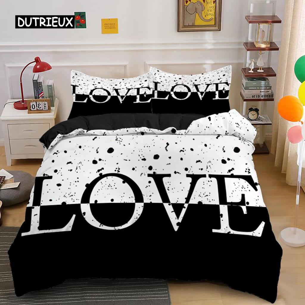 Romantische Liebesherz Bettbezug Valentinstag Bettwäscheset Mikrofaser 3D-Druck Steppdeckenbezug King Queen Für Jungen Mädchen Teenager Deko