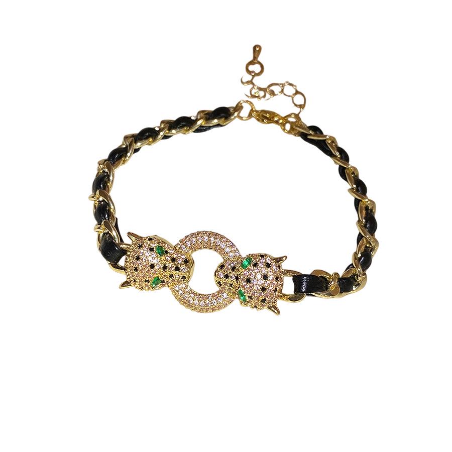 Skórzana Bransoletka z Cyrkoniami w Panterkę - Szykowny i Pikantny Styl dla Modnych Kobiet