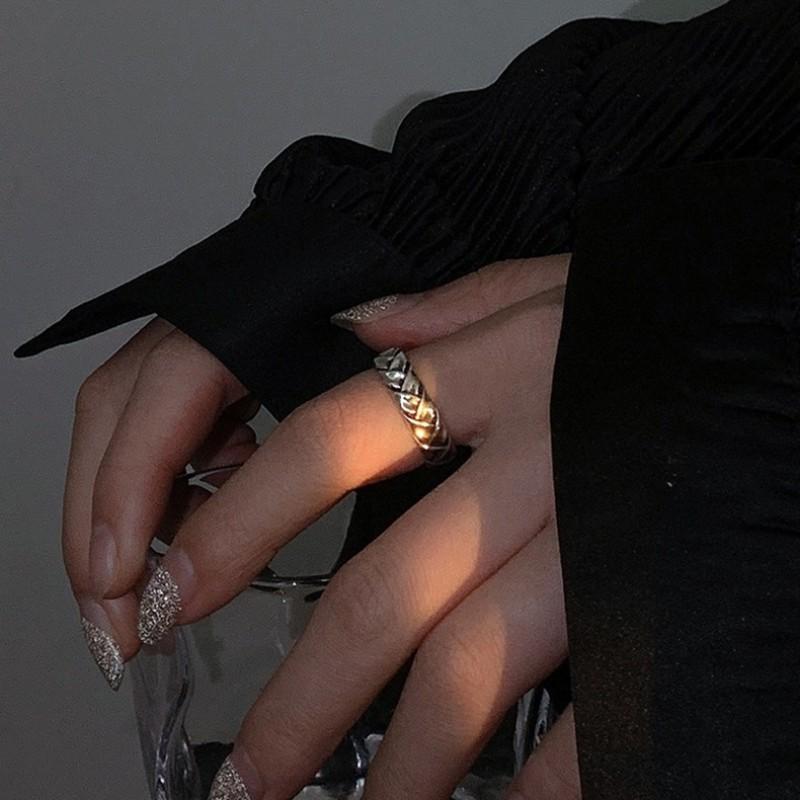 Adjustable Open Finger Ring With Twisted Rope Design Sterling Vintage Boho Minimalist Jewelry Women Men