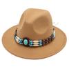 Turquoise Ethnic Style Top Hat, Foreign Style Jazz Hat, Retro Felt Hat, Spanish Temperament Plush Woolen Hat