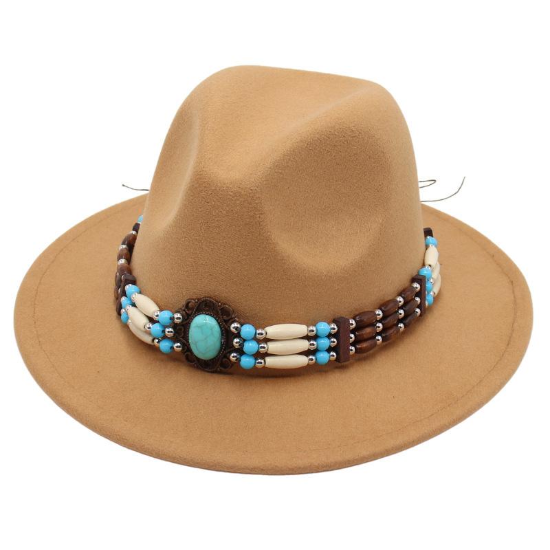 Turquoise Ethnic Style Top Hat, Foreign Style Jazz Hat, Retro Felt Hat, Spanish Temperament Plush Woolen Hat