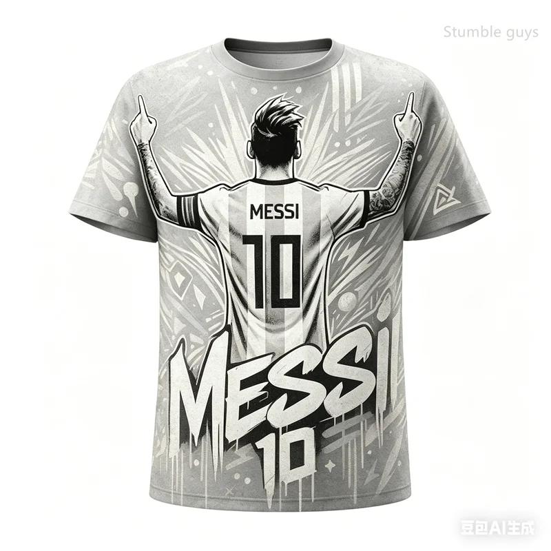 T-shirt Estiva da Uomo per Palestra Fitness con Stampa di Messi Calcio Manica Corta Casual Sportiva Maglietta Street per Bambini Ragazzi Abbigliamento da Esterno
