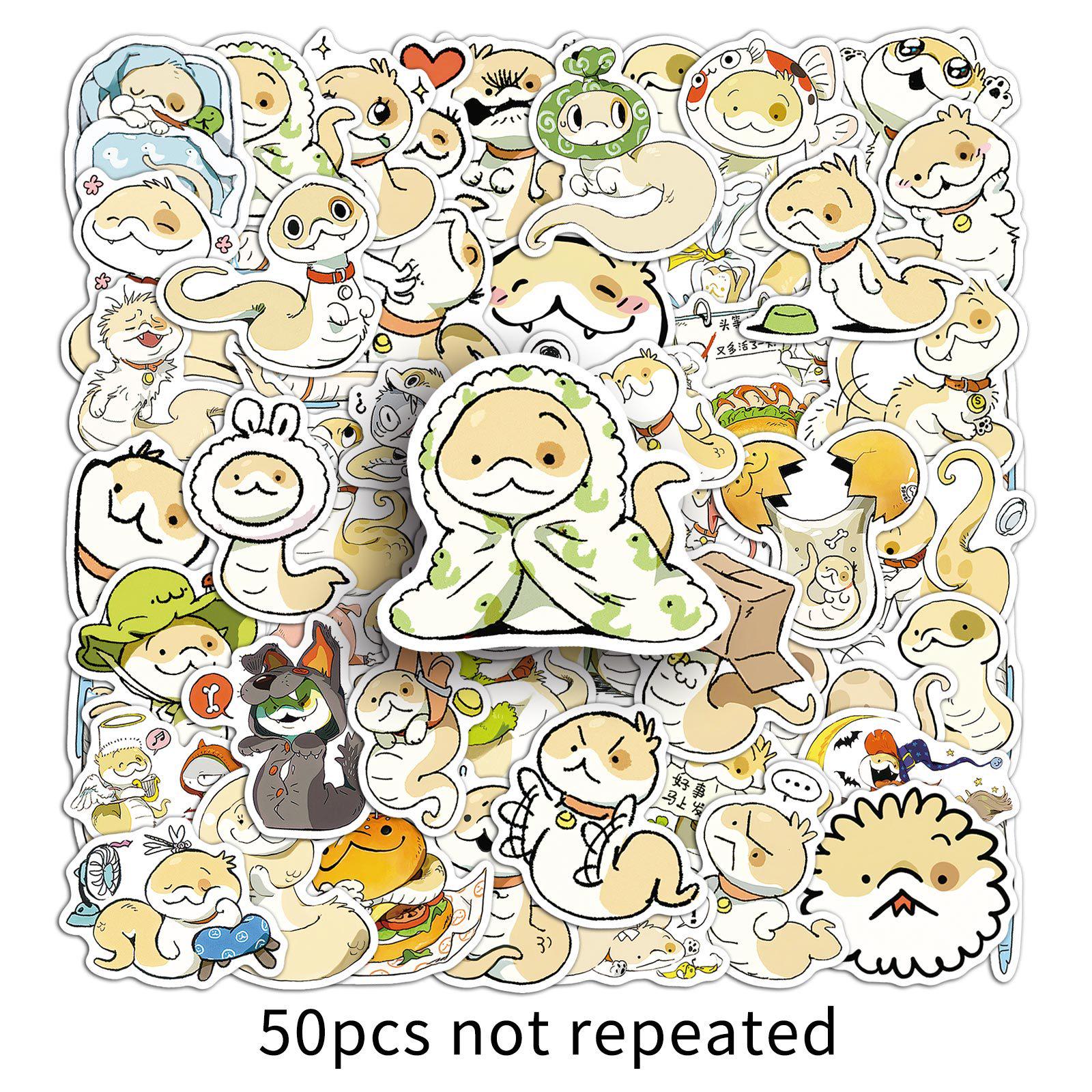 

50PCS Cute Cartoon Puppy & Snake Polka Dot Waterproof Stickers for Thermos Cups, Phone Cases, and Computers