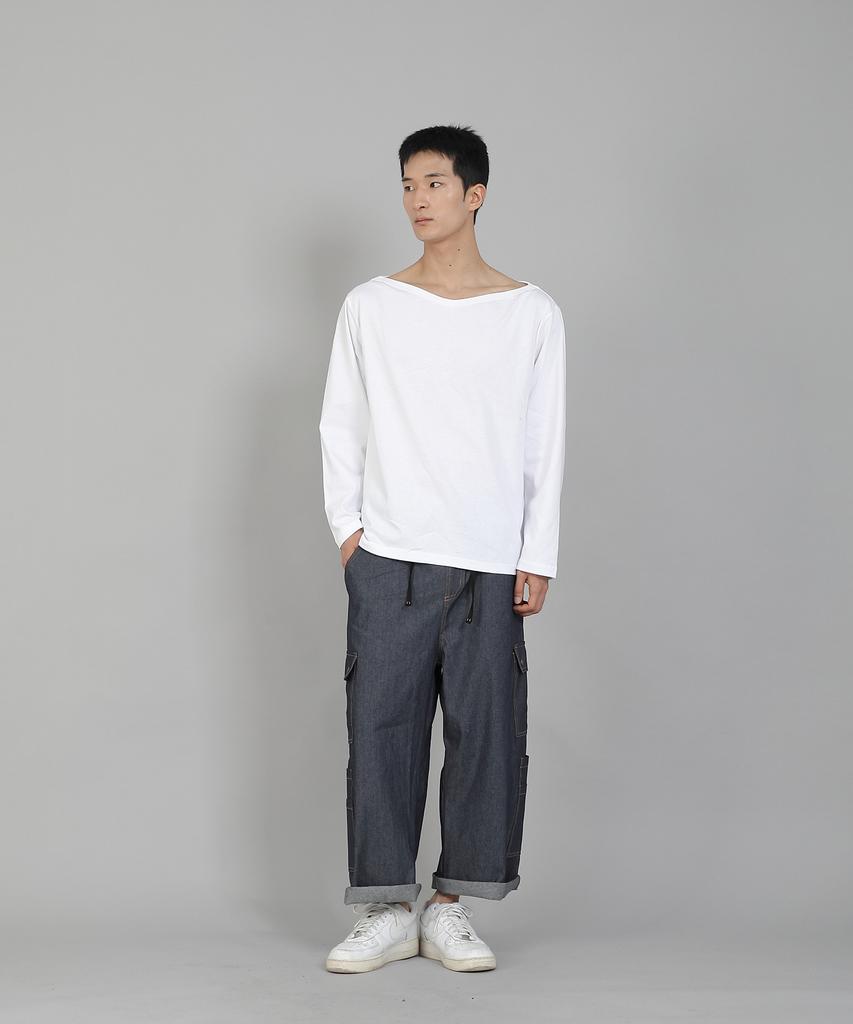 Seinteukeulu Plain Boat Neck 16S Cotton Long Sleeve T-Shirt Pbl-890 White