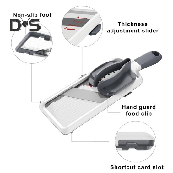 1 sada Multifunkční ruční kráječ zeleniny Nastavitelná tloušťka čepele z nerezové oceli Protiskluzová rukojeť Ovoce Mrkev Brambor Řezák na ředkvičky