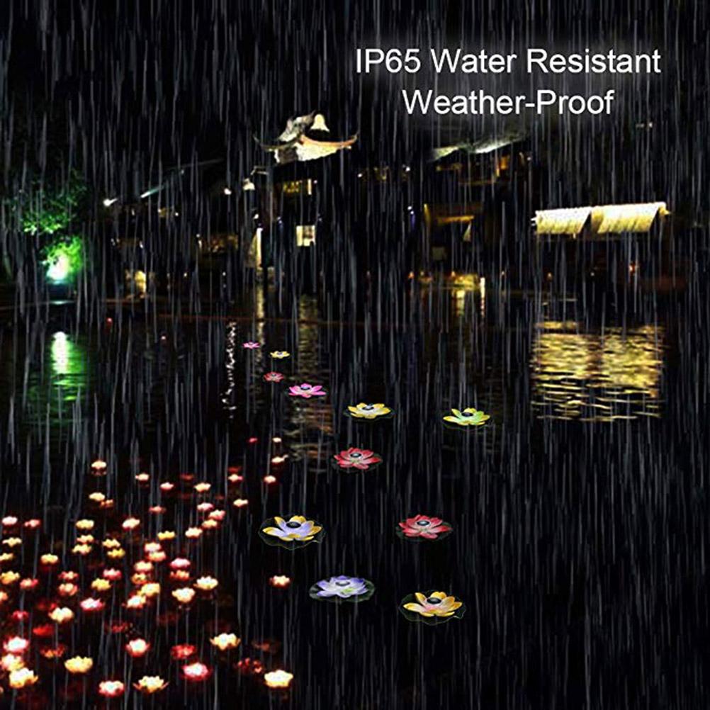 Solar Powered Multi Colored LED Lotus Flower Lamp RGB Water Resistant Outdoor Floating Pond Night