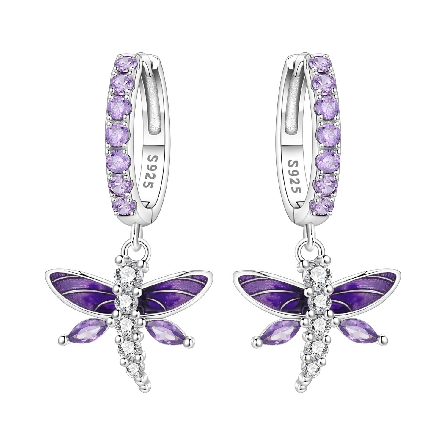 

925 Silver Colorful Dragonfly Insects Drop Earrings Women Earrings Charm Trendy Jewelry Wedding Anniversary Gift