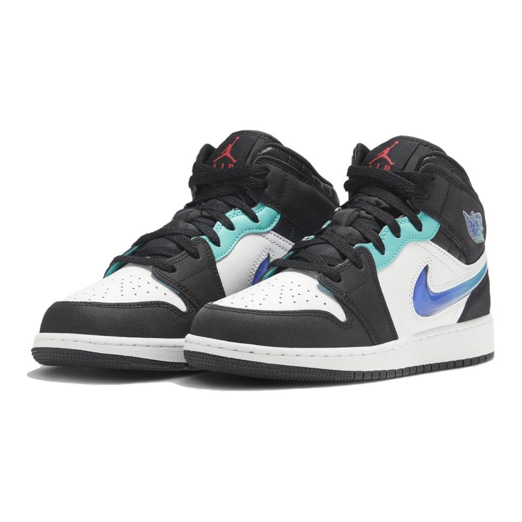 Air Jordan 1 Mid SE GS Black White Hyper Jade Siren Red FQ8095-001