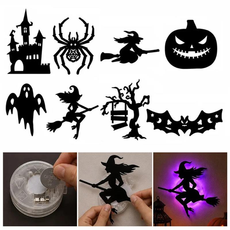 Halloween LED-Silhouet Muurstickers 3D Hol Ontwerp Met LED-Verlichtingseffecten Voor Trick-or-Treat Feest Achtergronden