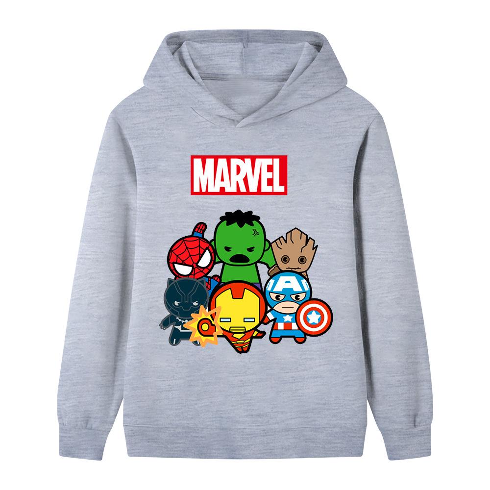 Autumn Winter Marvel Superheroes Chibi Printed Hoodies Fashionable Casual Warm Sports Long Sleeved Children's Boy Hooded Sweatshirts