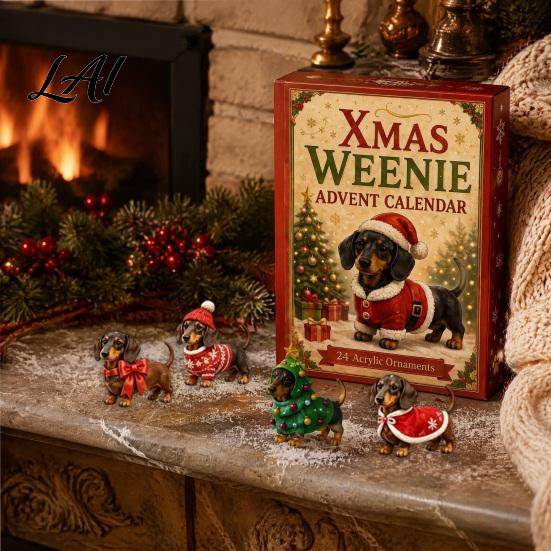 Feiertags-Countdown-Geschenk 2026 Dackel Adventskalender 24 Tage Hunde-Sammlerstücke Überraschungen mit festlichen Weihnachtsfeier-Mitgebseln Welpen-Acrylfiguren für