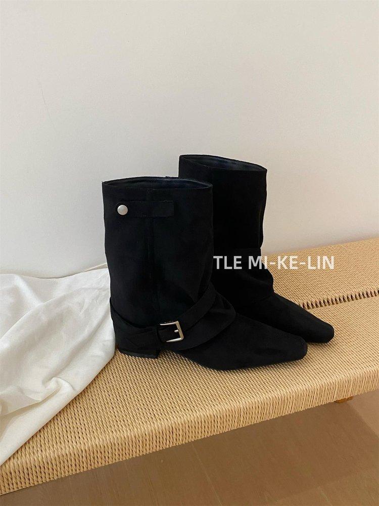 Retro Suede Khaki Short Boots for Women 2025 Autumn and Winter New Niche Design Western Pile Boots Knight Boots for Women