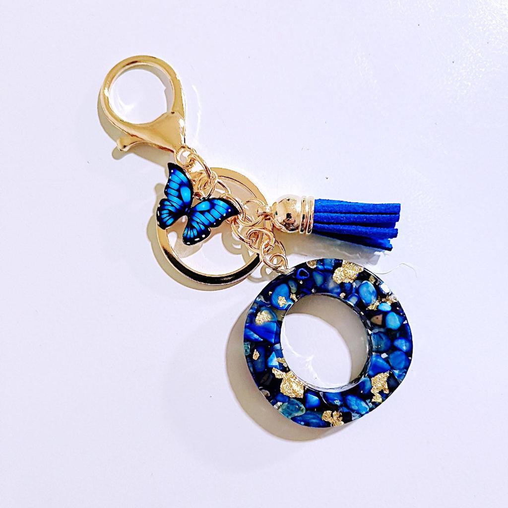 Sapphire Blue Butterfly Tassel Keychain Pendant